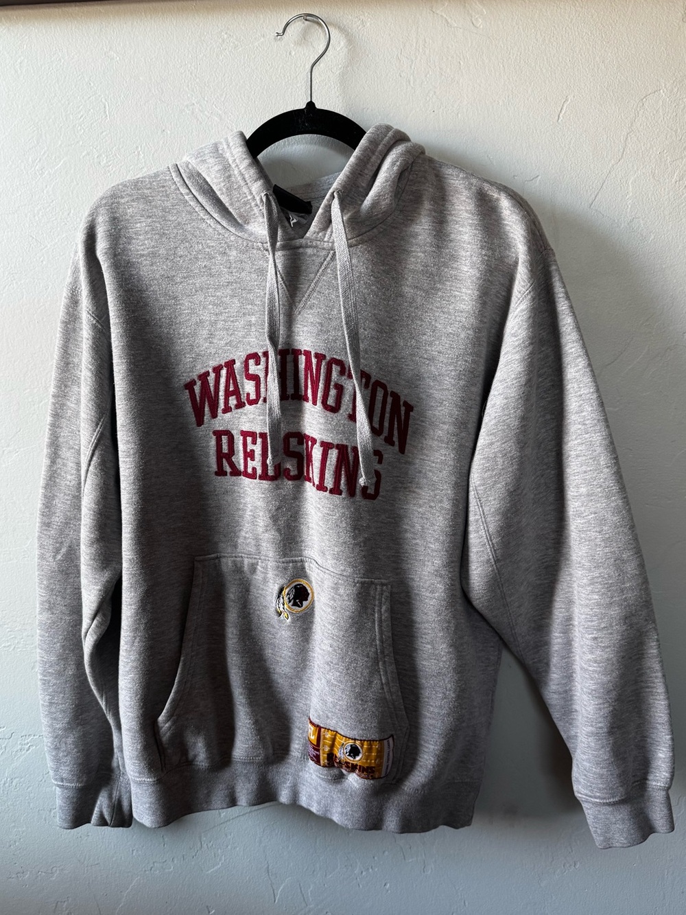 NFL Washington Redskin-Style Grey Pullover Hoodie with Burgundy Lettering